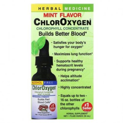 Herbs Etc., ChlorOxygen, концентрат хлорофилла, без спирта, аромат мяты, 29,5 мл Хлорофилл / Аптека | V4.Market