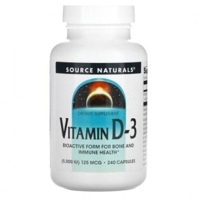 Source Naturals, Витамин D-3, 5000 МЕ, 240 капсул D3 (холекальциферол) / Аптека | V4.Market