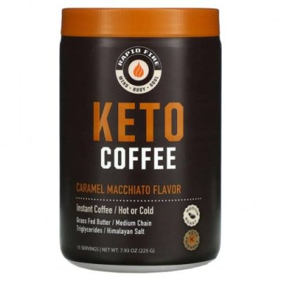 RAPIDFIRE, Keto Coffee, макиато с карамелью, 225 г (7,93 унции) Растворимый кофе / Аптека | V4.Market