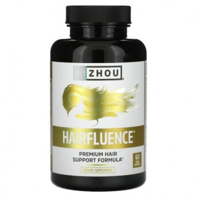 Zhou Nutrition, Hairfluence, премиум-формула роста волос, 60 вегетарианских капсул Препараты для волос, кожи и ногтей / Аптека | V4.Market