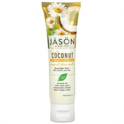 Jason Natural, Simply Coconut, успокаивающая зубная паста, кокосовая ромашка, 119 г (4,2 унции) Без фтора / Аптека | V4.Market