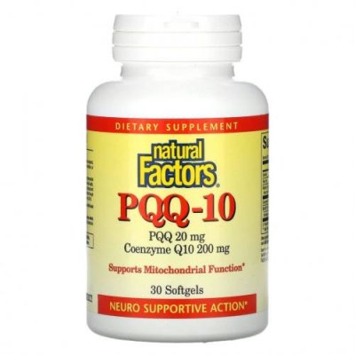 Natural Factors, PQQ-10, PQQ 20 мг, коэнзим Q10 200 мг, 30 капсул PQQ ( пирролохинолинхинон) / Аптека | V4.Market