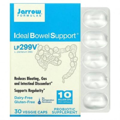 Jarrow Formulas, Ideal Bowel Support, 299v, 10 млрд клеток, 30 растительных капсул Лактобациллы / Аптека | V4.Market