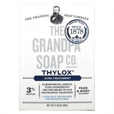 The Grandpa Soap Co., Брусковое мыло для лица и тела, Thylox, борьба с акне, 92 г Мыло для лица / Аптека | V4.Market