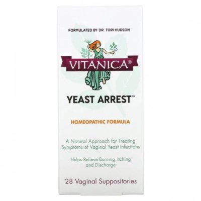 Vitanica, Yeast Arrest, здоровье влагалища, 28 вагинальных суппозиториев Препараты с кандида и дрожжами / Аптека | V4.Market