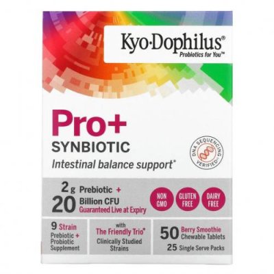 Kyolic, Kyo-Dophilus, Pro+Synbiotic, 20 Billion CFU, Berry Smoothie, 50 Chewable Tablets Препараты для ЖКТ / Аптека | V4.Market