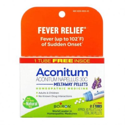 Boiron, Aconitum, Fever Relief, Meltaway Pellets, 3 Tubes, 80 Pellets Each Аконит клобучковый / Аптека | V4.Market