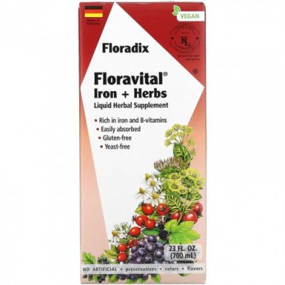 Gaia Herbs, Floradix, железо и травы Floravital, 23 жидк. унции (700 мл) Железо / Аптека | V4.Market