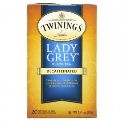 Twinings, Lady Grey, черный чай, без кофеина, 20 чайных пакетиков, 40 г (1,41 унции) Черный чай / Аптека | V4.Market