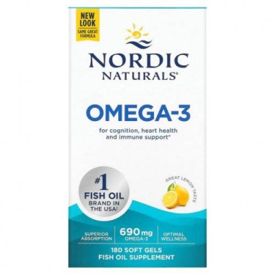 Nordic Naturals, Омега-3, лимон, 345 мг, 180 капсул Рыбий жир омега-3 / Аптека | V4.Market