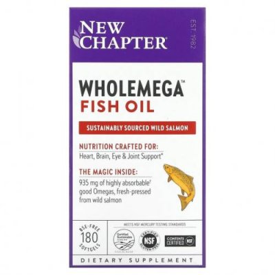 New Chapter, рыбий жир Wholemega, 180 мягких таблеток Лососевое масло / Аптека | V4.Market