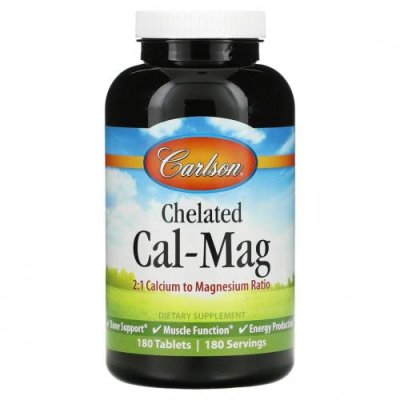 Carlson Labs, Chelated Cal-Mag, 180 таблеток Кальций и магний / Аптека | V4.Market