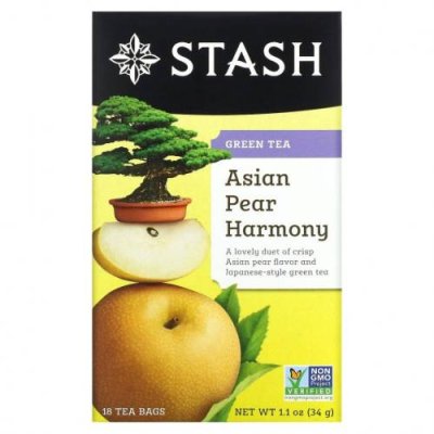 Stash Tea, зеленый чай, азиатская груша, 18 чайных пакетиков, 34 г (1,1 унции) Зеленый чай, продукты / Аптека | V4.Market