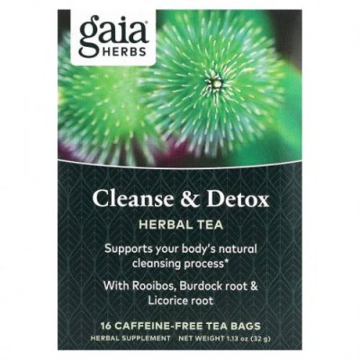 Gaia Herbs, очищение и детокс, без кофеина, 16 чайных пакетиков, 32 г (1,13 унции) Лечебные чаи / Аптека | V4.Market