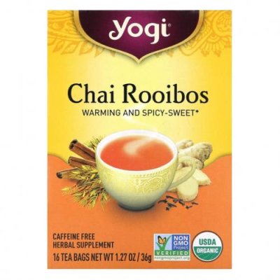 Yogi Tea, чай ройбуш, без кофеина, 16 чайных пакетиков, 36 г (1,27 унции) Чай Масала / Аптека | V4.Market