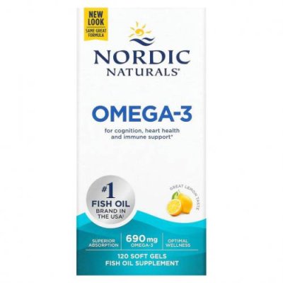 Nordic Naturals, омега-3, со вкусом лимона, 345 мг, 120 капсул Рыбий жир омега-3 / Аптека | V4.Market