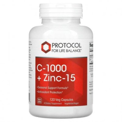 Protocol for Life Balance, C-1000 + Zinc-15, 120 вегетарианских капсул Цинк / Аптека | V4.Market