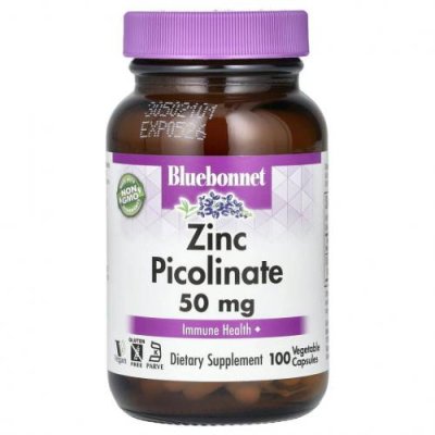 Bluebonnet Nutrition, пиколинат цинка, 50 мг, 100 вегетарианских капсул Цинк / Аптека | V4.Market