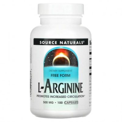 Source Naturals, L-аргинин, в свободной форме, 500 мг, 100 капсул L-аргинин / Аптека | V4.Market