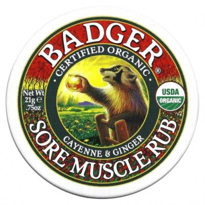 Badger Company, Sore Muscle Rub, мазь от боли в мышцах с кайенским перцем и имбирем, 21 г (0,75 унции) Средства для местного применения и мази / Аптека | V4.Market