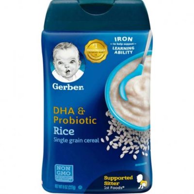 Gerber, монозерновые рисовые хлопья с ДГК и пробиотиком, для первого прикорма, 227 г (8 унций) Горячее зерновое питание для малышей / Аптека | V4.Market