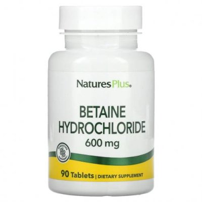 NaturesPlus, Бетаин гидрохлорид (Betaine Hydrochloride), 600 мг, 90 таблеток Бетаин HCL (триметилглицин) / Аптека | V4.Market