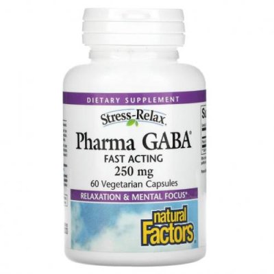 Natural Factors, Stress-Relax, Pharma GABA, 250 мг, 60 вегетарианских капсул ГАМК (гамма-аминомасляная кислота) / Аптека | V4.Market