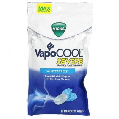 Vicks, VapoCool Severe, Winterfrost, 45 лечебных капель Пастилки от кашля и боли в горле / Аптека | V4.Market