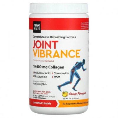 Vibrant Health, Joint Vibrance, версия 4.3, апельсин и ананас, 367,5 г (12,96 унции) Препараты с глюкозамином / Аптека | V4.Market