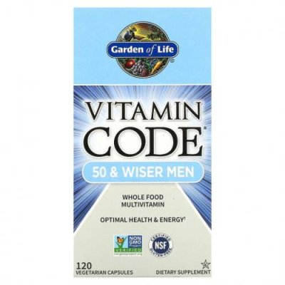 Garden of Life, Vitamin Code, мультивитамины из цельных продуктов для мужчин от 50 лет, 120 вегетарианских капсул Мультивитамины для пожилых / Аптека | V4.Market