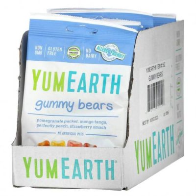 YumEarth, Жевательные мишки, разные вкусы, 12 упаковок, 71 г (2,5 унции) каждая Леденцы / Аптека | V4.Market