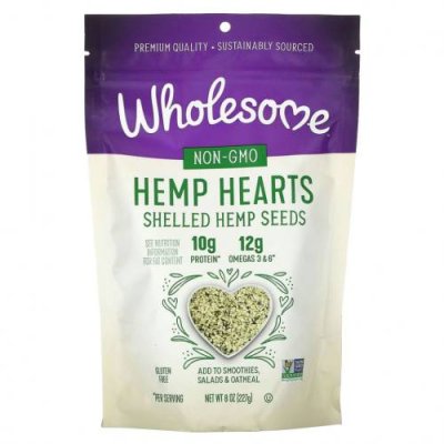 Wholesome Sweeteners, Hemp Hearts, семена конопли в скорлупе, 227 г (8 унций) Семена конопли / Аптека | V4.Market