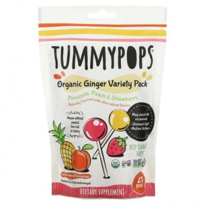 Tummydrops, Tummypops, органический имбирь, 21 шт. Натуральные препараты / Аптека | V4.Market