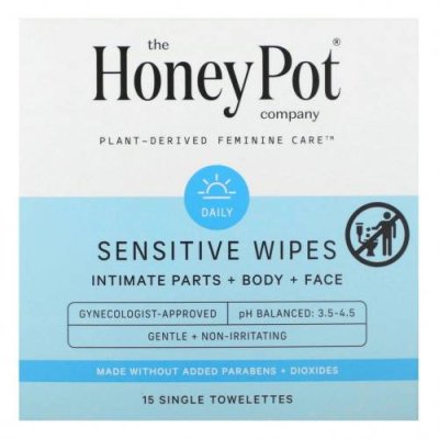 The Honey Pot Company, Салфетки Sensitive, 15 отдельных салфеток Женская гигиена / Аптека | V4.Market