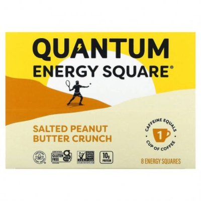 QUANTUM ENERGY SQUARE, Salted Peanut Butter Crunch, 8 Squares, 1.69 oz (48 g) Each Энергетические батончики / Аптека | V4.Market