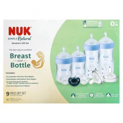 NUK, Simply Natural, подарочный набор для новорожденных, от 0 месяцев, 9 шт. Бутылочки и соски для малышей / Аптека | V4.Market