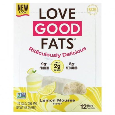 Love Good Fats, Батончики, лимонный мусс, 12 батончиков по 39 г (1,38 унции) Батончики для перекуса / Аптека | V4.Market