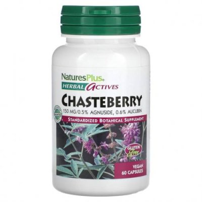 NaturesPlus, Herbal Actives, Chasteberry, 150 мг, 60 веганских капсул Витекс священный / Аптека | V4.Market