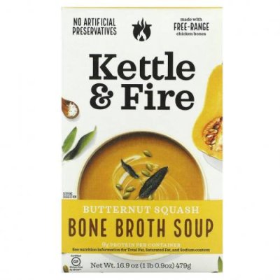 Kettle & Fire, Bone Broth Soup, мускатная тыква, 479 г (16,9 унции) Бульоны и мясные отвары / Аптека | V4.Market