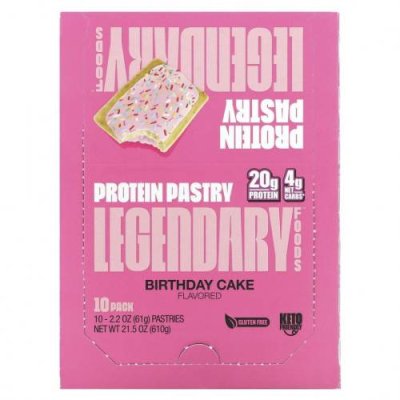 Legendary Foods, Protein Pastry, праздничный торт, 10 пакетиков, 61 г (2,2 унции) Протеиновые снеки / Аптека | V4.Market