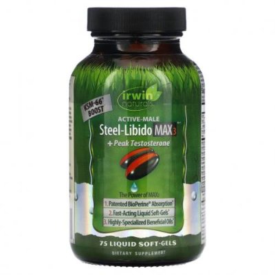 Irwin Naturals, Steel Libido Max 3 + Peak Testosterone, 75 желатиновых капсул Добавки для мужчин / Аптека | V4.Market