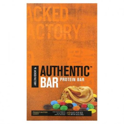 Jacked Factory, Authentic Bar, протеиновый батончик, конфеты с арахисовой пастой, 12 батончиков по 60 г (2,12 унции) Батончики с сывороточным белком / Аптека | V4.Market