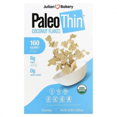 Julian Bakery, Paleo Thin, кокосовая стружка, 300 г (10,58 унции) Хлопья / Аптека | V4.Market