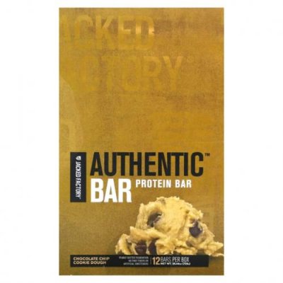 Jacked Factory, Authentic Bar, протеиновый батончик, тесто с шоколадной крошкой, 12 батончиков, 60 г (2,12 унции) Батончики с сывороточным белком / Аптека | V4.Market