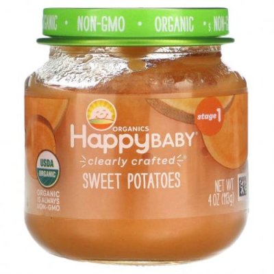 Happy Family Organics, Happy Baby, Stage 1, батат, 113 г (4 унции) Еда в пакетах, пюре и другие блюда / Аптека | V4.Market