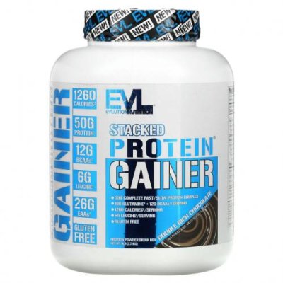 EVLution Nutrition, Stacked Protein Gainer, шоколад двойной насыщенности, 2,72 кг (6 фунтов) Гейнеры / Аптека | V4.Market