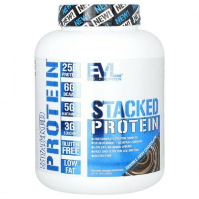 EVLution Nutrition, Stacked Protein, шоколад двойного насыщения, 2268 кг (5 фунтов) Протеиновые смеси / Аптека | V4.Market