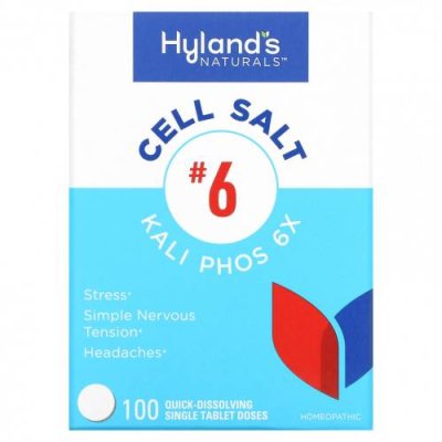 Hyland's, Cell Salt # 6, Kali Phos 6X, 100 быстрорастворимых таблеток Фосфат калия / Аптека | V4.Market