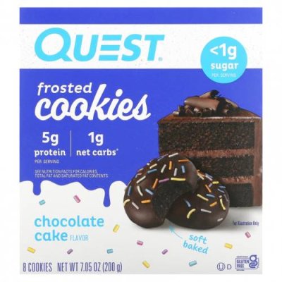 Quest Nutrition, Замороженное печенье, праздничный торт, 8 печений, 25 г (0,88 унции) Протеиновое печенье / Аптека | V4.Market