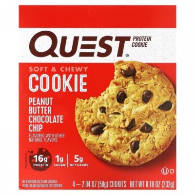 Quest Nutrition, Protein Cookie, арахисовая паста, 4 пакетика по 58 г (2,04 унции) Протеиновое печенье / Аптека | V4.Market